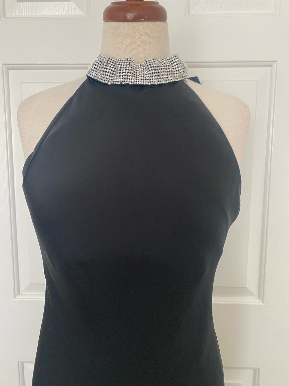 Zara Black Halter Maxi Dress with Rhinestone Collar Size M NWT